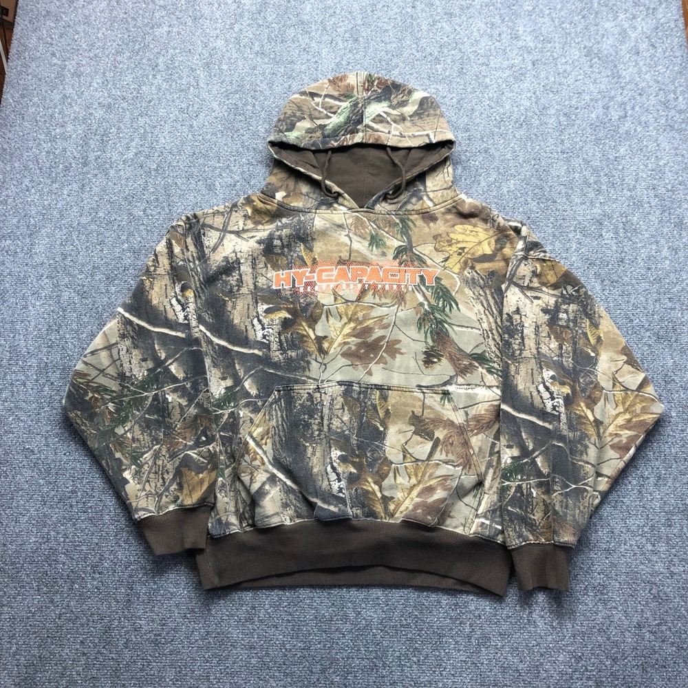 Tri-Mountain Mens Camo Hoodie Hy-Capacity Graphic Sweatshirt Brown Green Large
